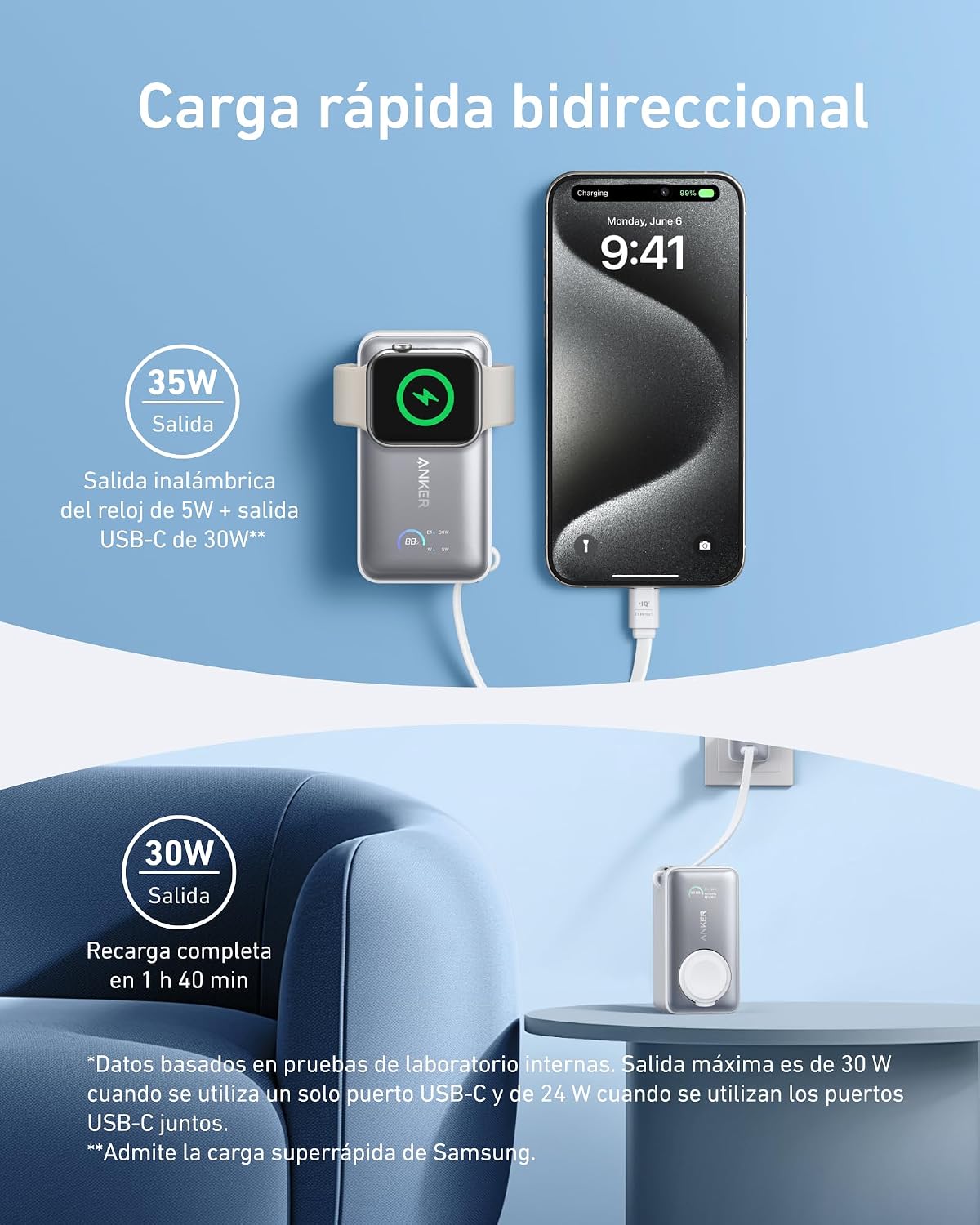 Anker MagGo Power bank (10000 mAh, 35 W, para Apple Watch)