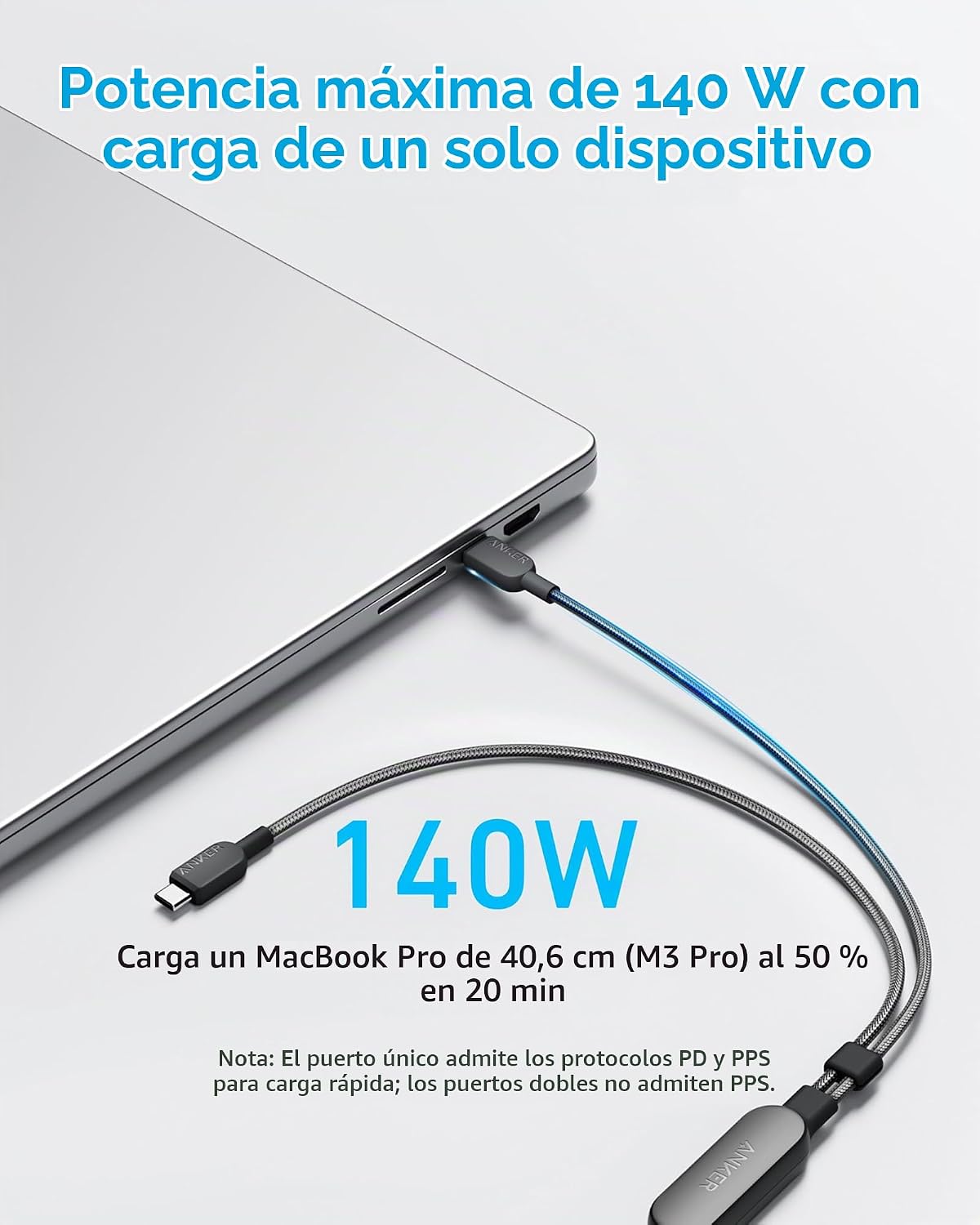 Cable USB-C a USB-C 2 en 1 de Anker (120 cm, 140 W, diseño trenzado)
