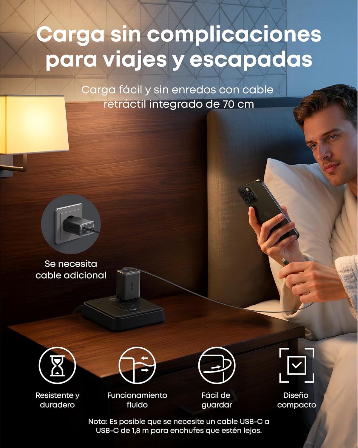 Cargador Anker Nano (35 W, cable USB-C retráctil integrado)