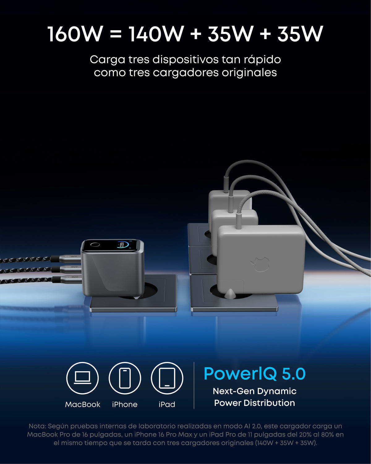 Anker Prime Cargador Carga Rapida USB C 160W con 3 Puertos GAN