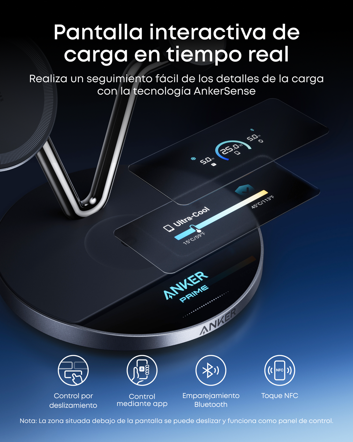 Anker Prime Cargador Inalámbrico iPhone 3 en 1 Qi2 25W Pantalla Inteligente