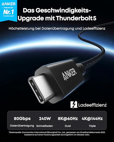 Cable Anker Prime Thunderbolt 5 (100 cm, 80 Gbps, 240 W)