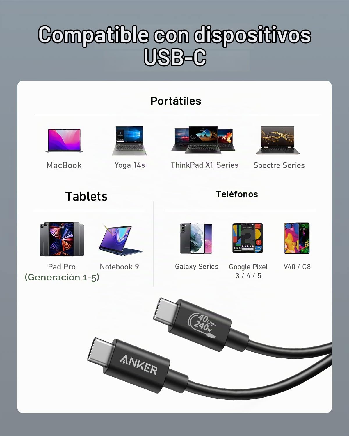 Cable Anker 515 USB-C a USB-C (USB 4, 100 cm)