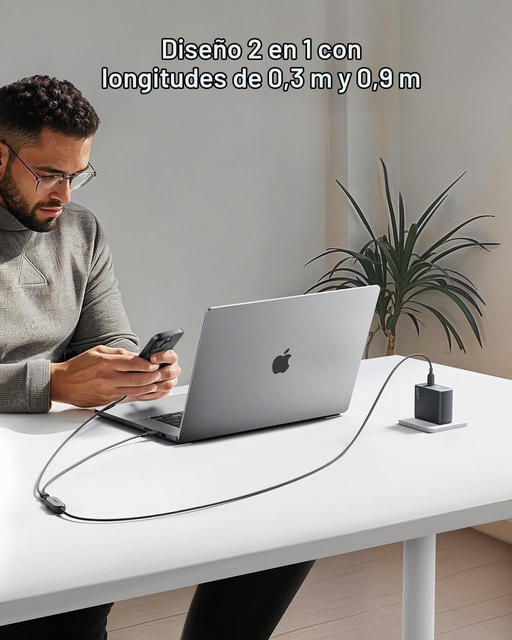 Cable USB-C a USB-C 2 en 1 de Anker (120 cm, 140 W, diseño trenzado)