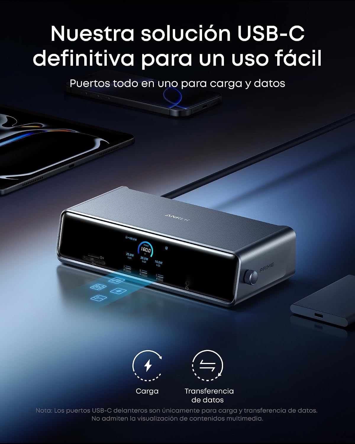 Estación de acoplamiento Anker Prime (14 en 1, triple pantalla, MST)
