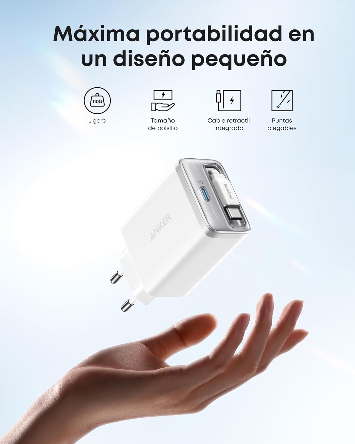 Cargador Anker Nano (35 W, cable USB-C retráctil integrado)