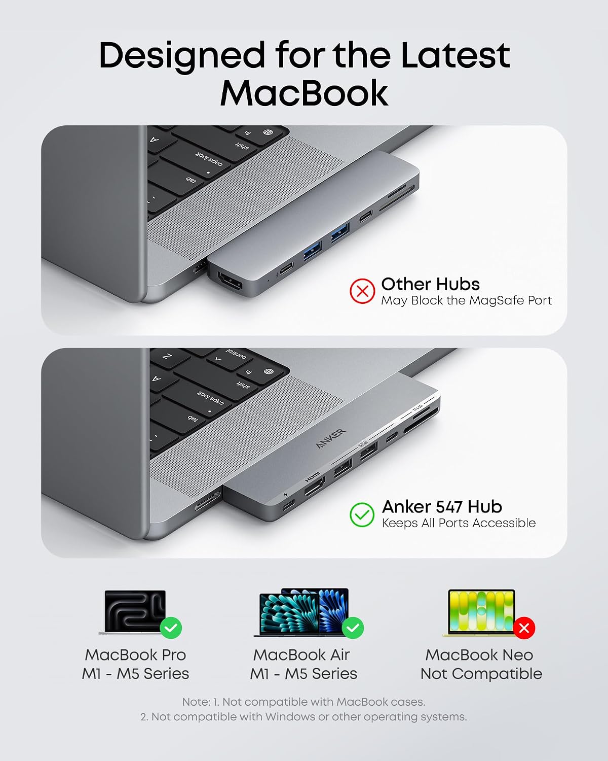 Hub USB-C Anker 547 (7 en 2, para MacBook, en color gris)