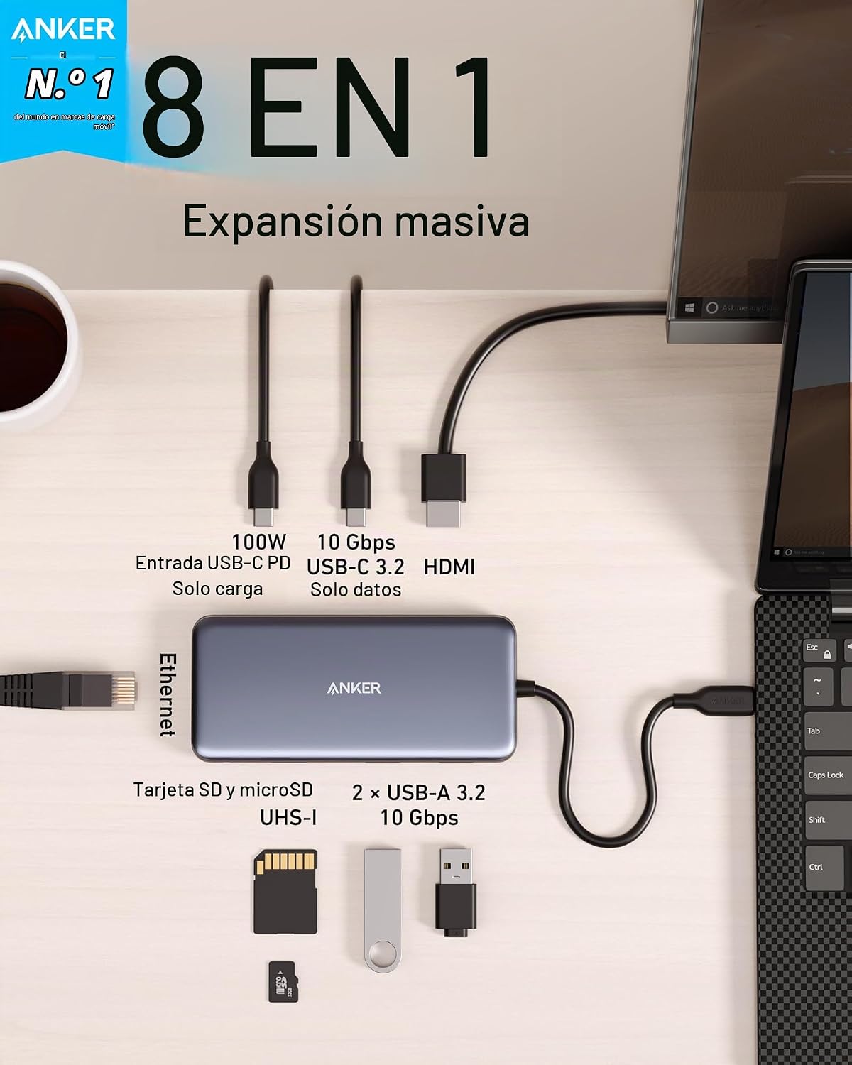 Hub USB-C Anker 555 (8 en 1)