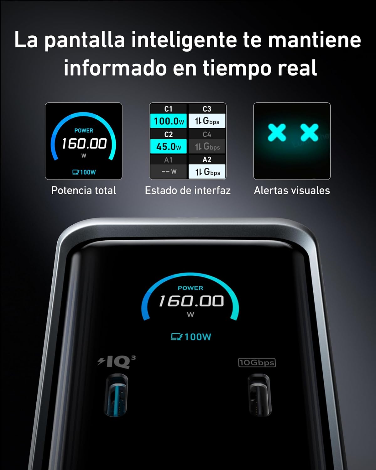 Base de carga Anker Prime (14 en 1, doble pantalla, 160 W)