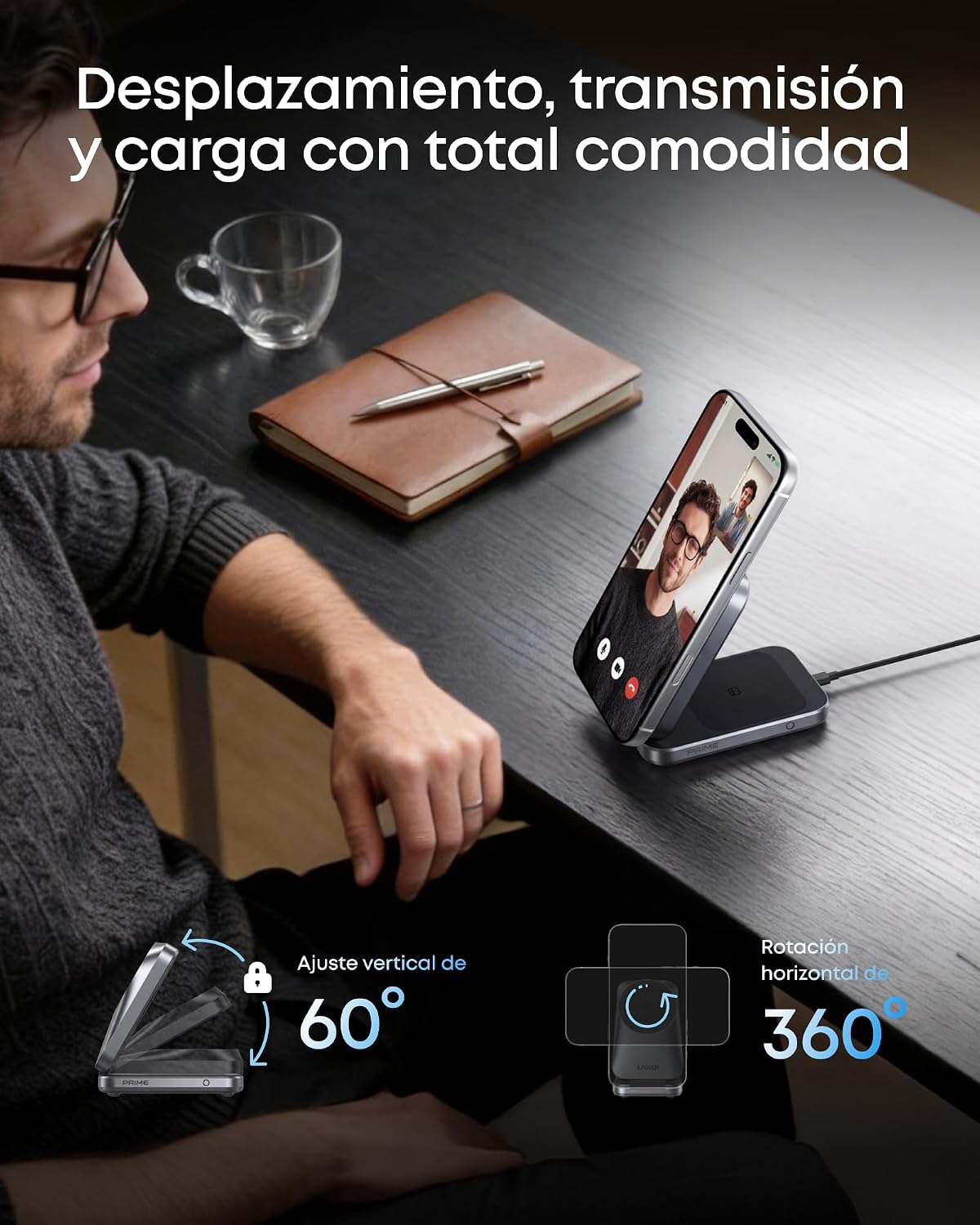 Anker Prime Cargador Inalámbrico iPhone 3 en 1 Plegable Qi2.2 25W, AirCool