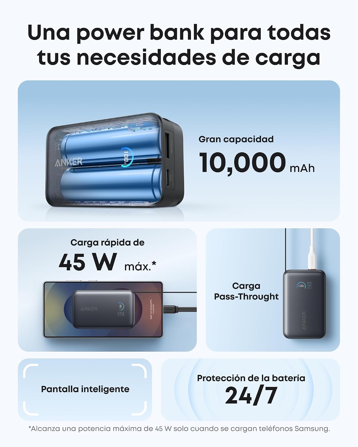 Anker Nano Power Bank 10.000 mAh 45W con Cable retráctil InstaCord