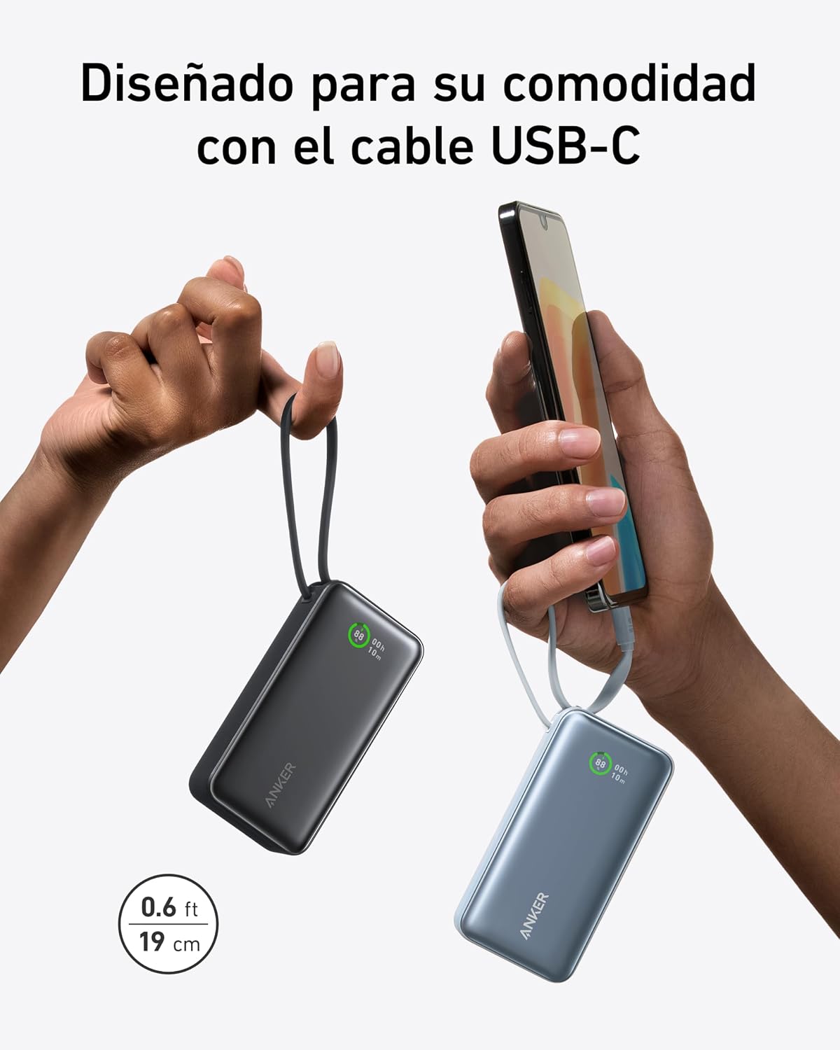 Anker Nano Power Bank 10.000 mAh 30 W con Cable USB C Integrado
