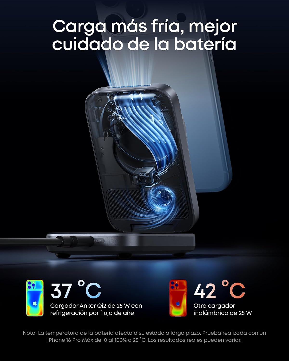 Anker Prime Cargador Inalámbrico iPhone 3 en 1 Plegable Qi2.2 25W, AirCool