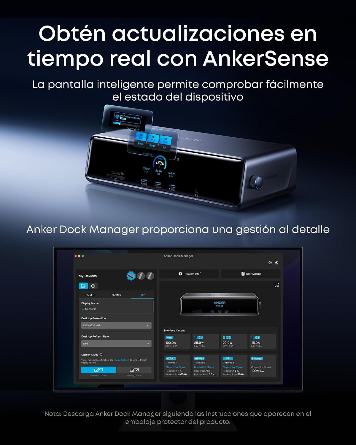 Estación de acoplamiento Anker Prime (14 en 1, triple pantalla, MST)