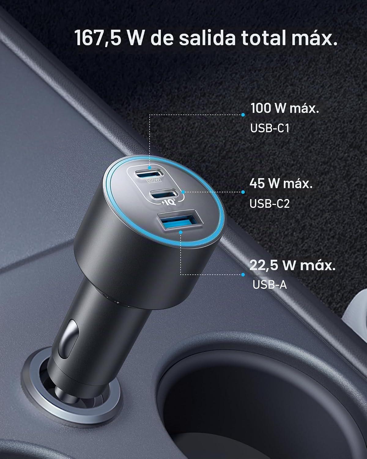 Cargador de coche Anker (167,5 W, 3 puertos)