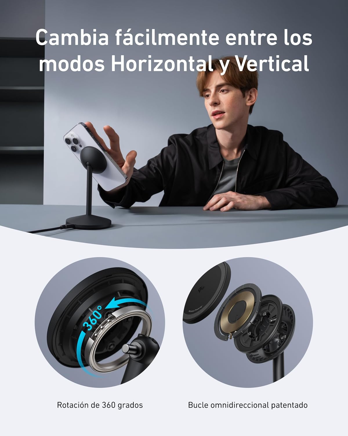 Cargador inalámbrico Anker MagGo (con soporte,15W)