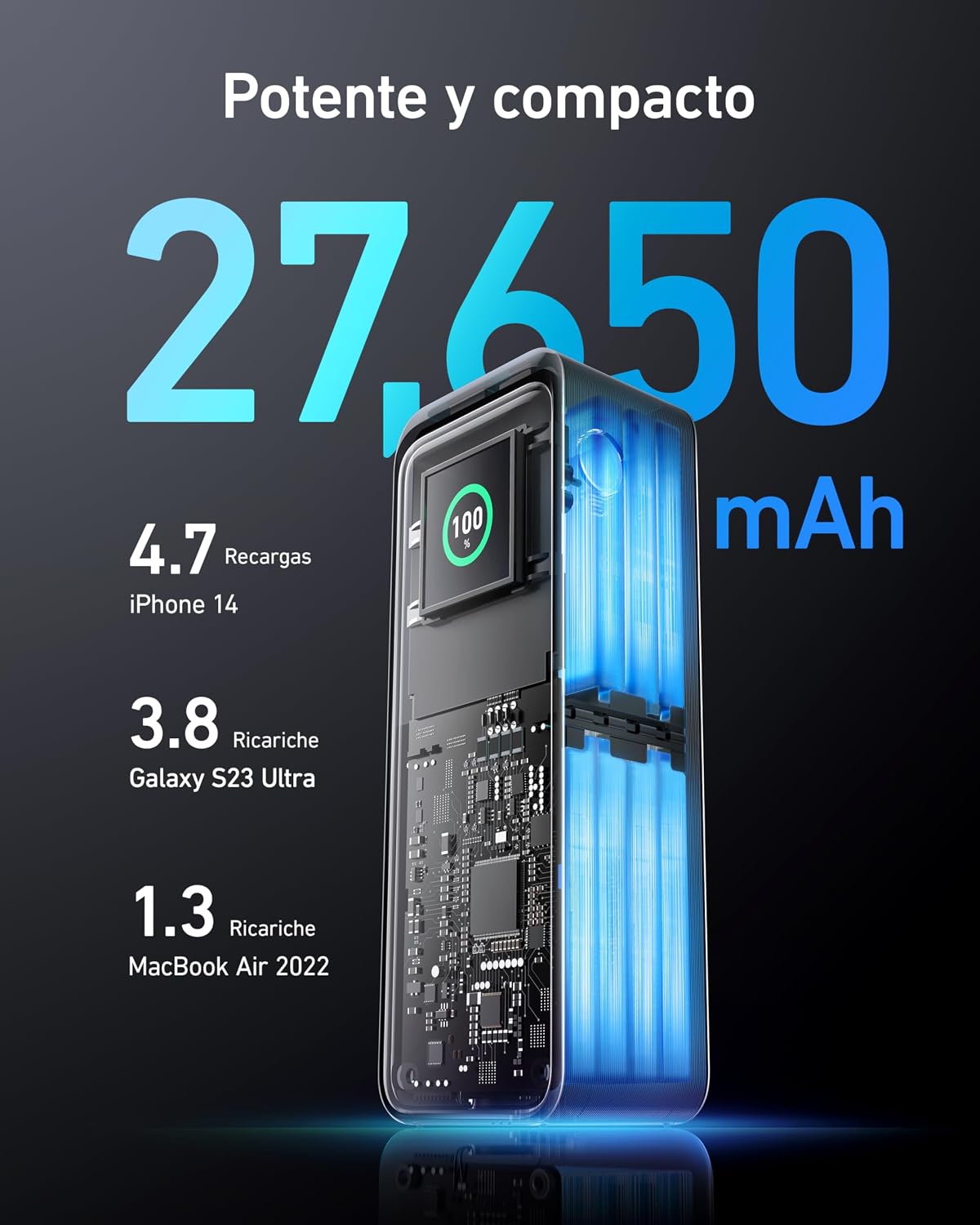 Anker Prime Power Bank Carga Rapida, Cargador Portátil de 27650 mAh (250 W)