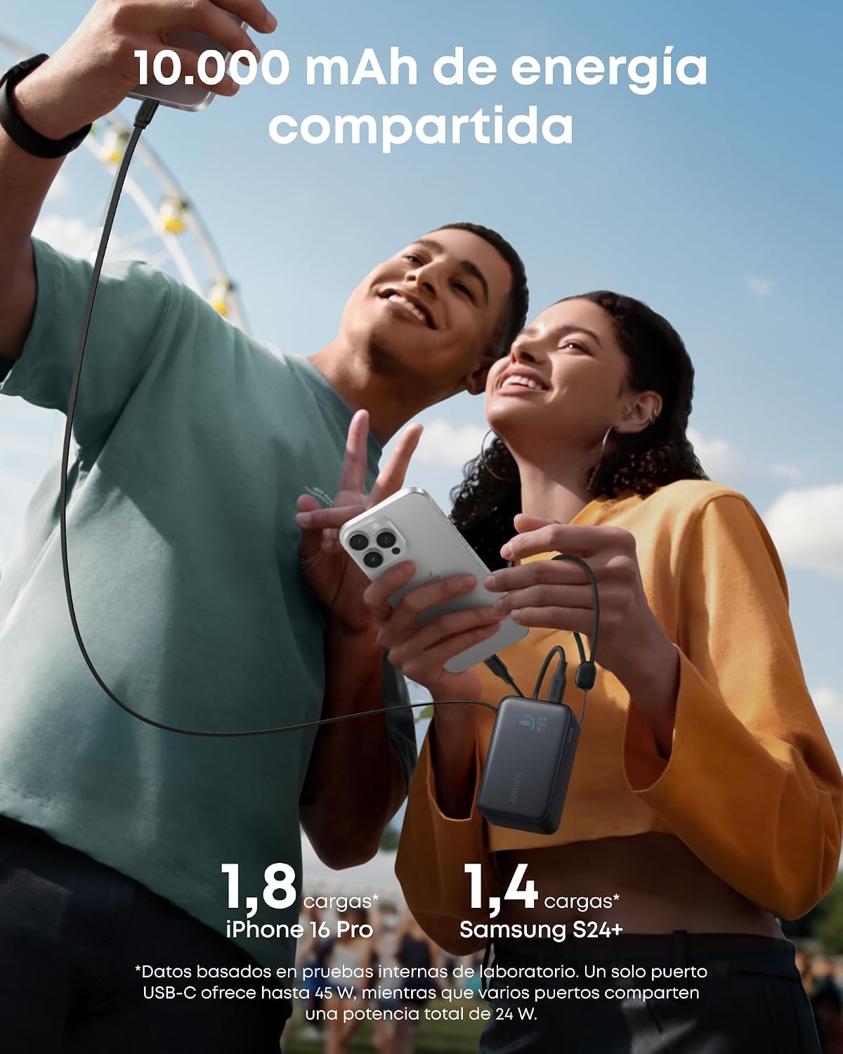 Anker Nano Power Bank 10.000 mAh 45W con Cable retráctil InstaCord