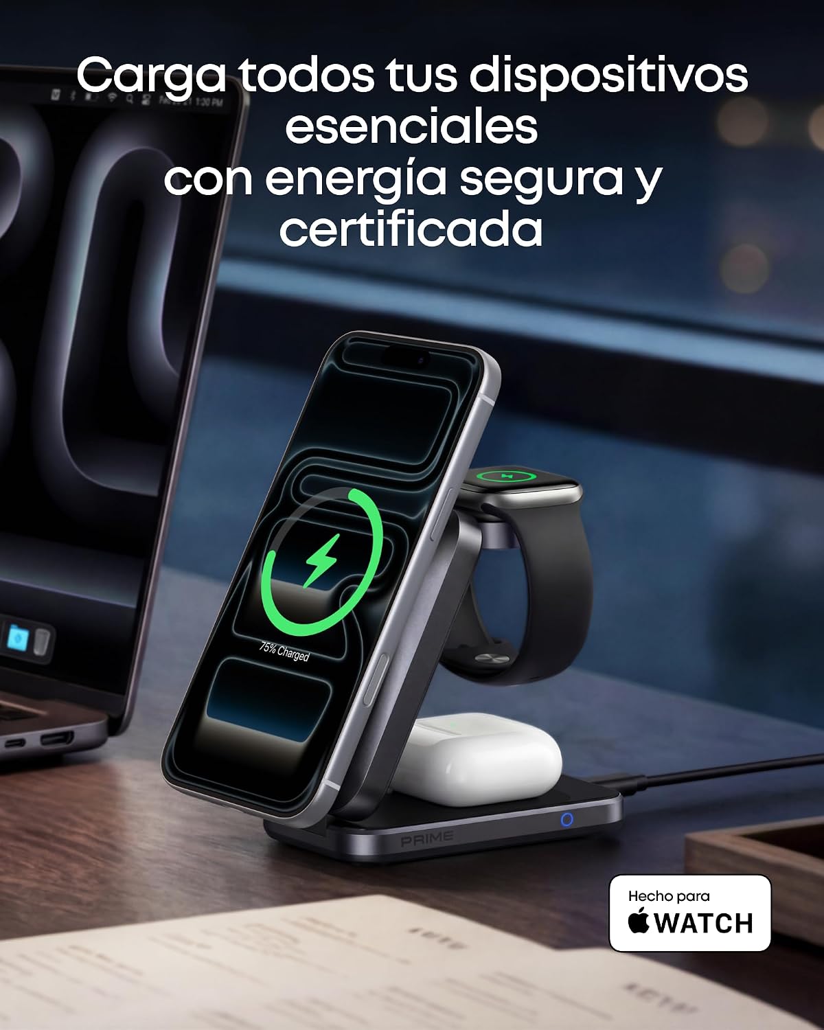 Anker Prime Cargador Inalámbrico iPhone 3 en 1 Plegable Qi2.2 25W, AirCool