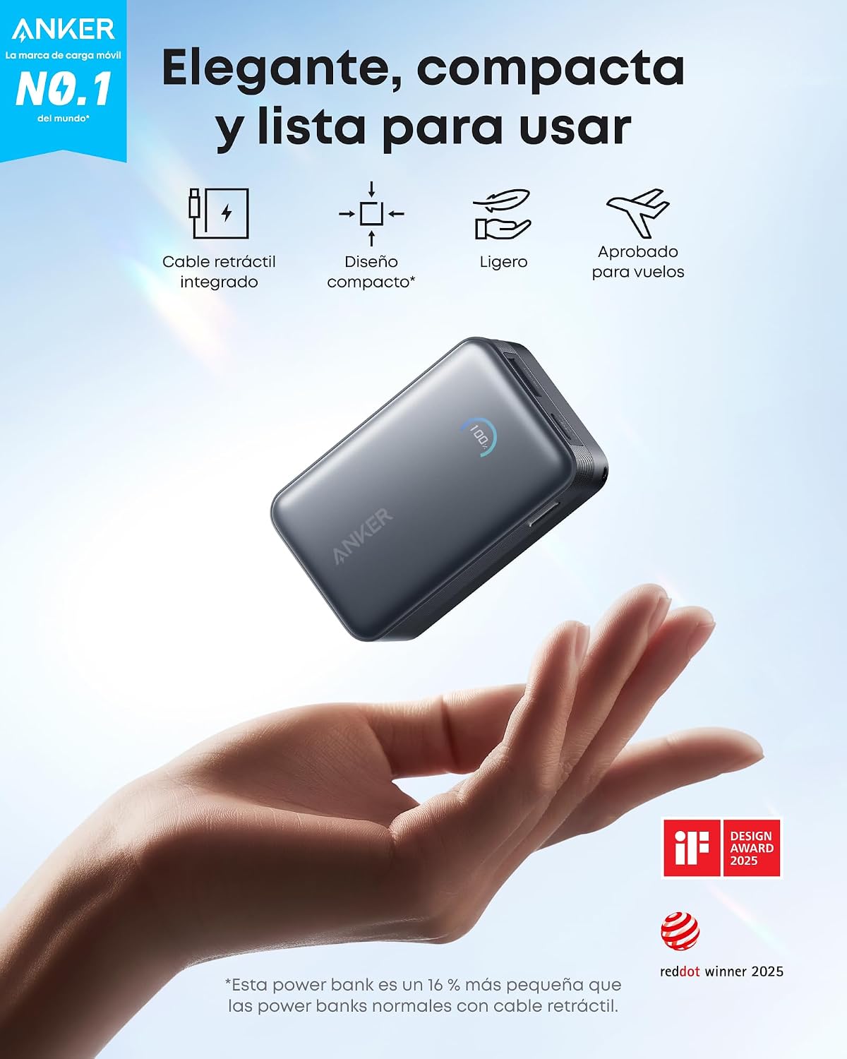 Anker Nano Power Bank 10.000 mAh 45W con Cable retráctil InstaCord