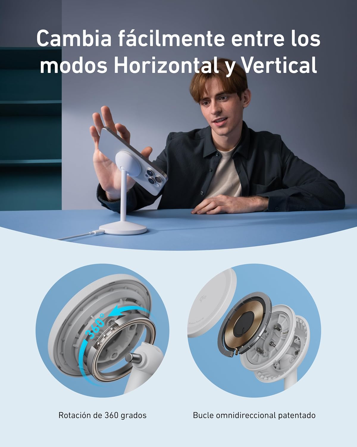 Cargador inalámbrico Anker MagGo (con soporte,15W)