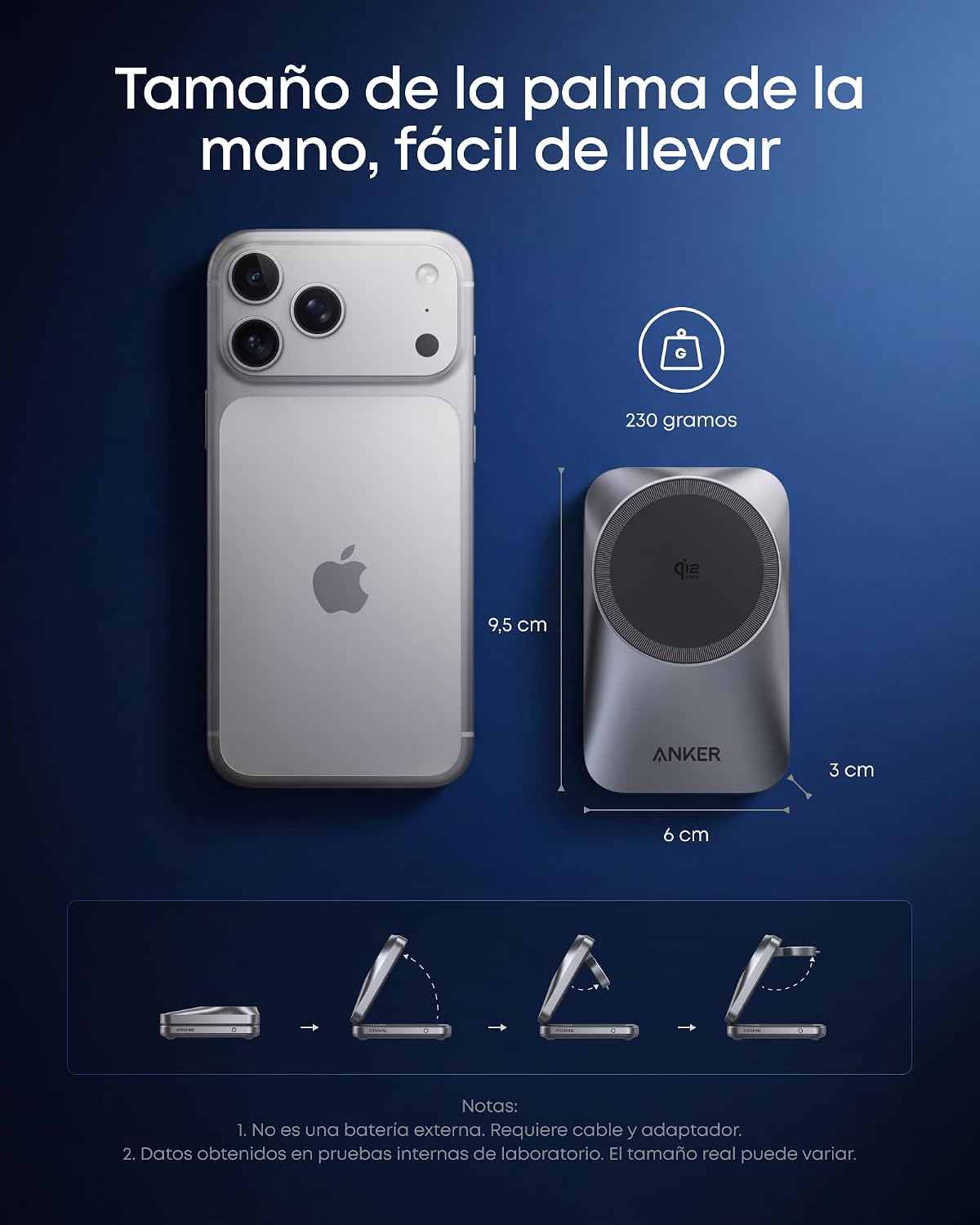 Anker Prime Cargador Inalámbrico iPhone 3 en 1 Plegable Qi2.2 25W, AirCool