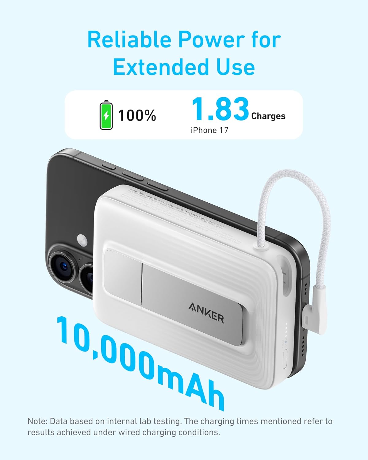 Batería externa Anker Zolo (10 000 mAh, magnética, cable USB-C integrado)