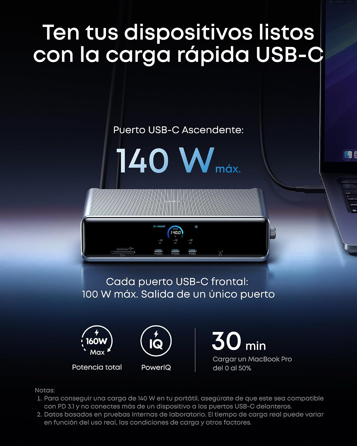 Estación de acoplamiento Anker Prime (14 en 1, triple pantalla, MST)