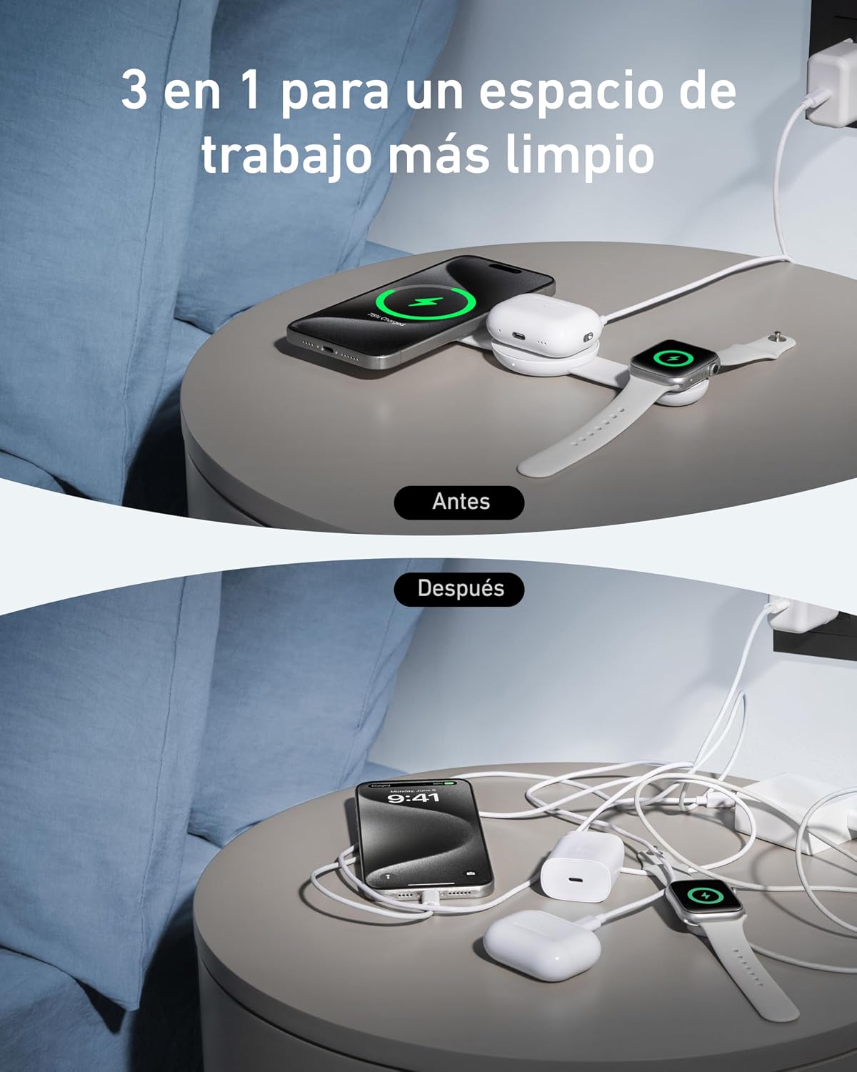 Estación de carga inalámbrica Anker MagGo (3 en 1, base de carga plegable)