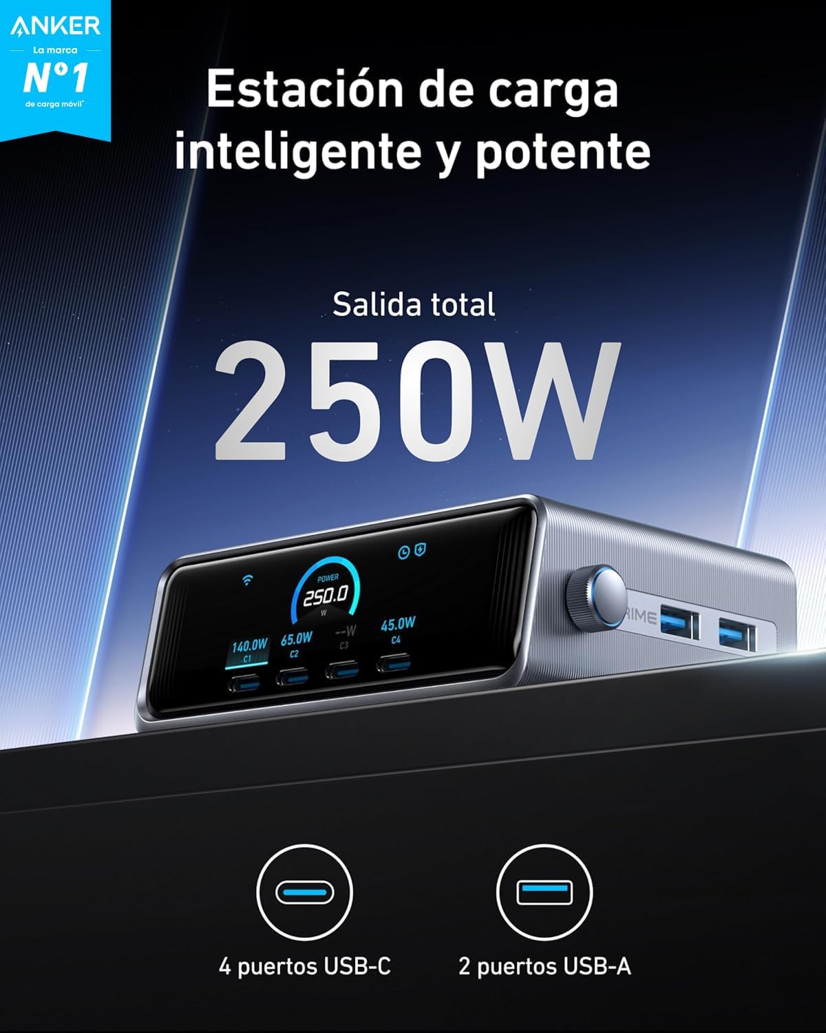 Anker Prime Carga Rapida Cargador USB C 250W Estación 6 Puertos