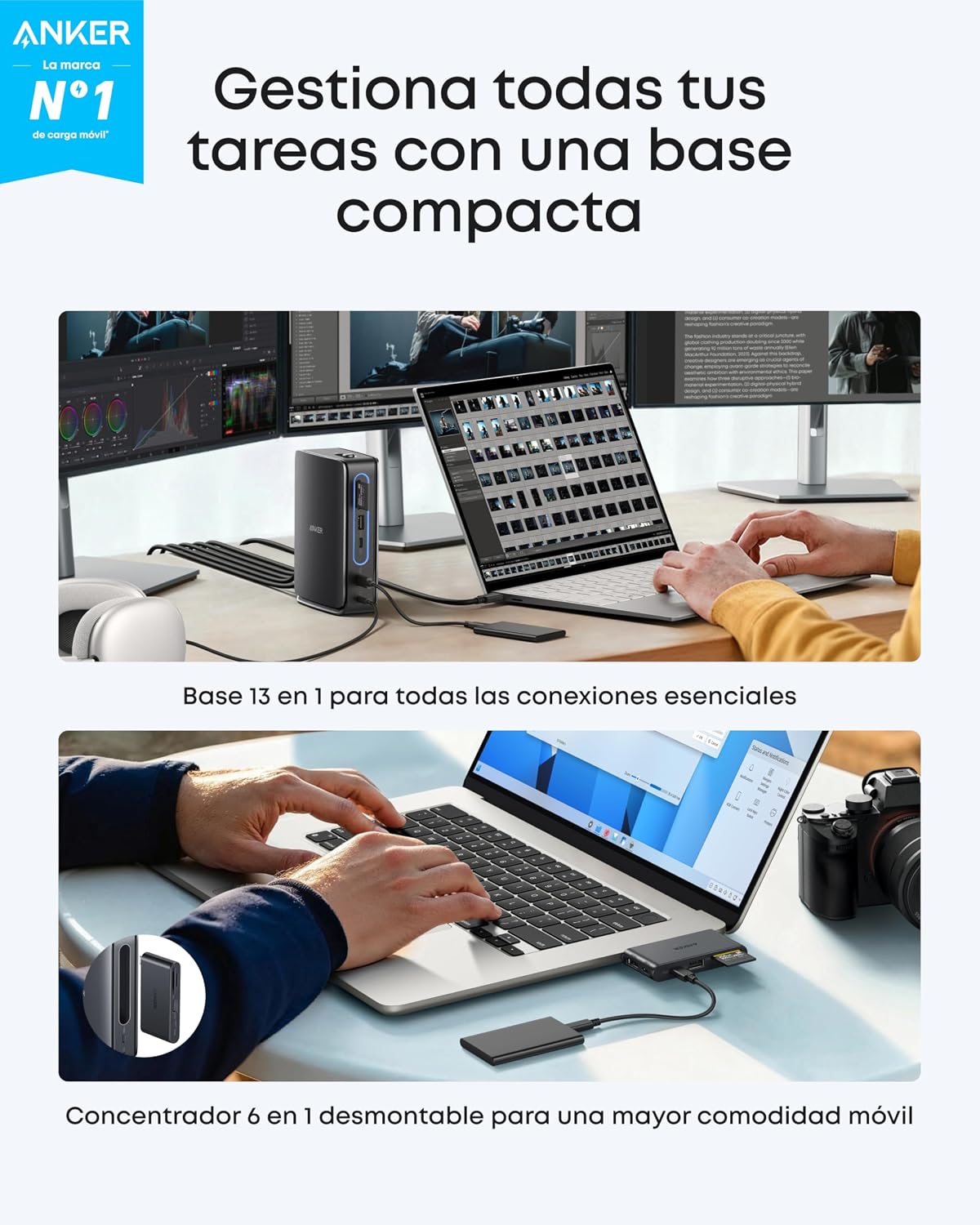 Estación de acoplamiento Anker Nano (13 en 1, triple pantalla, concentrador desmontable integrado)