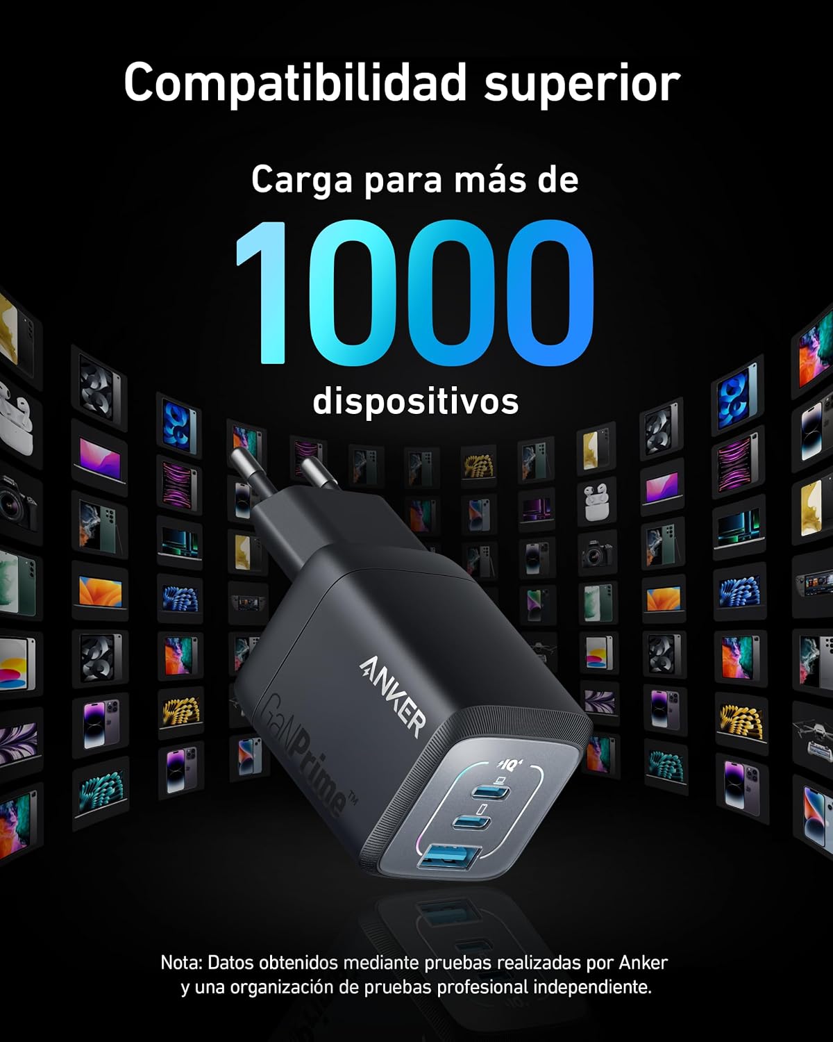 Cargador de pared Anker Prime de 67 W con tecnología GaN (3 puertos)