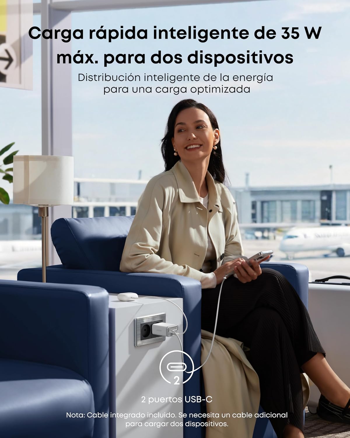 Cargador Anker Nano (35 W, cable USB-C retráctil integrado)