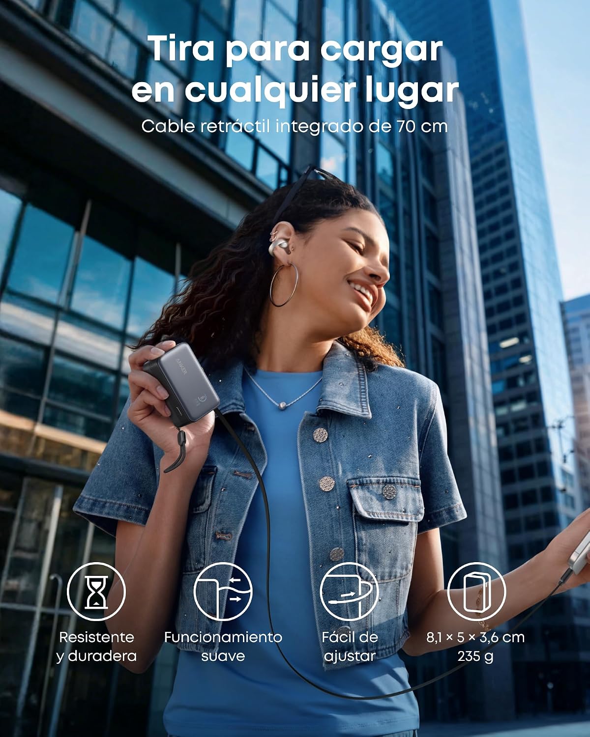 Anker Nano Power Bank 10.000 mAh 45W con Cable retráctil InstaCord