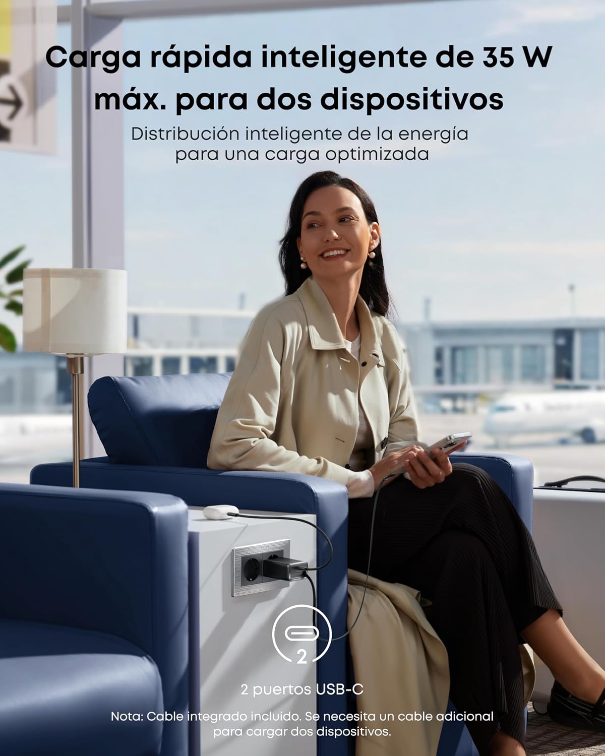 Cargador Anker Nano (35 W, cable USB-C retráctil integrado)