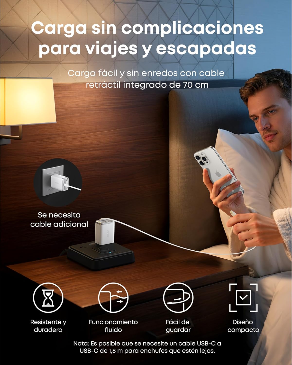 Cargador Anker Nano (35 W, cable USB-C retráctil integrado)