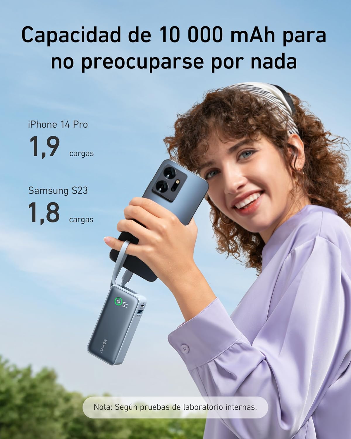 Anker Nano Power Bank 10.000 mAh 30 W con Cable USB C Integrado