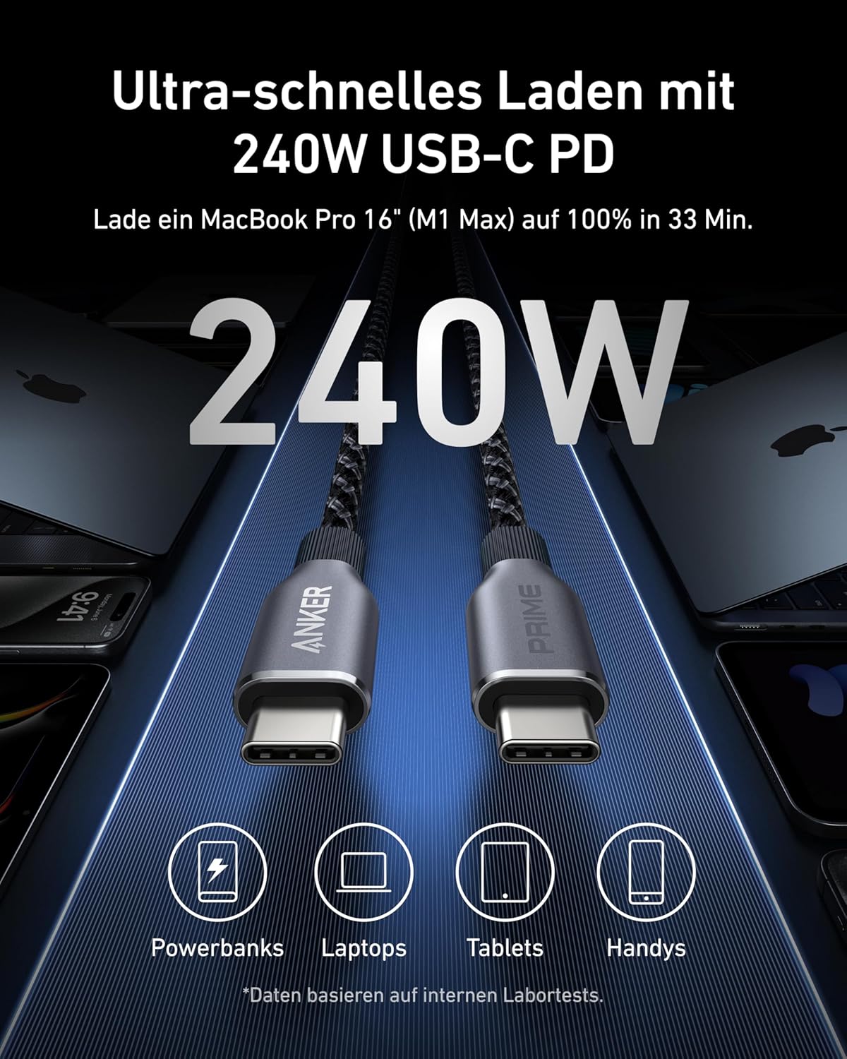 Cable USB-C a USB-C Anker Prime (240 W, diseño trenzado reciclado) (Gratis con Prime)