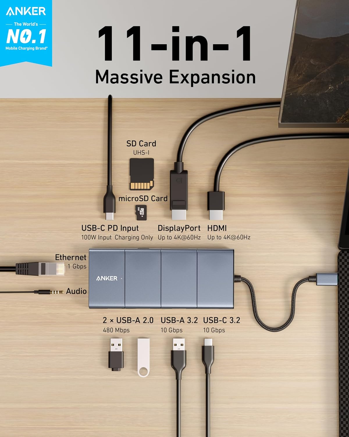Anker 565 Hub USB C 11 en 1 con HDMI 4K y DisplayPort