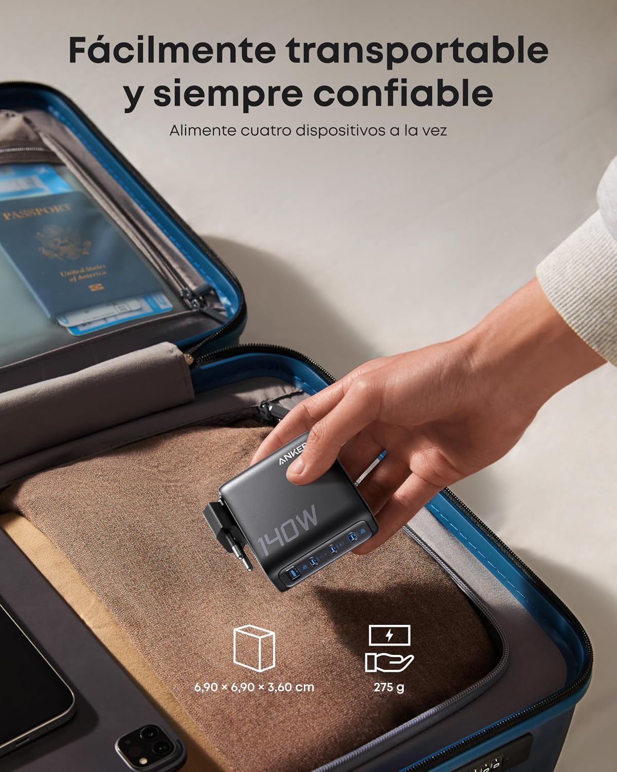 Anker Cargador Carga Rapida USB C 140W con 4 Puertos GAN