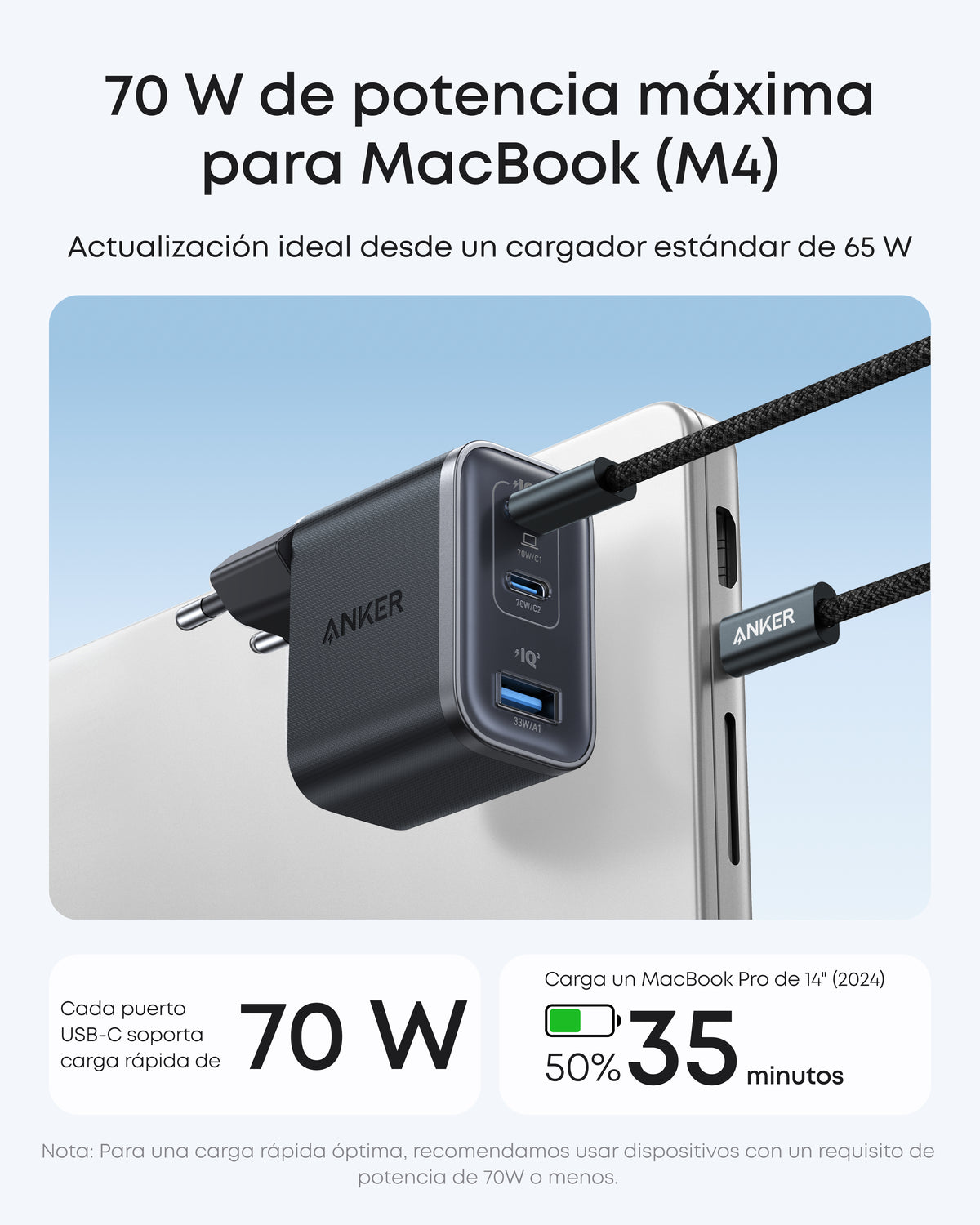Cargador Anker Nano (70W, 3 puertos)