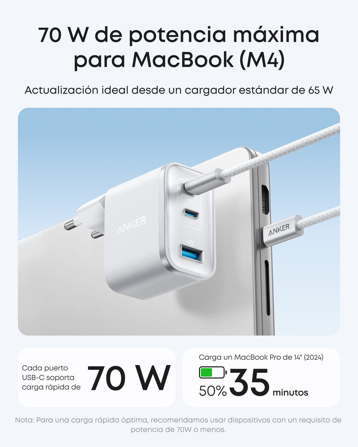 Cargador Anker Nano (70W, 3 puertos)