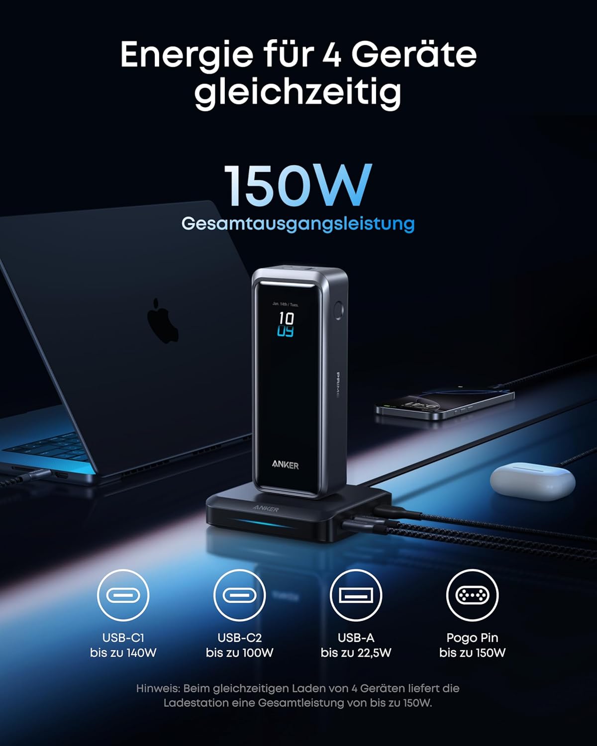 Anker Base de Carga (150 W, 3 puertos)