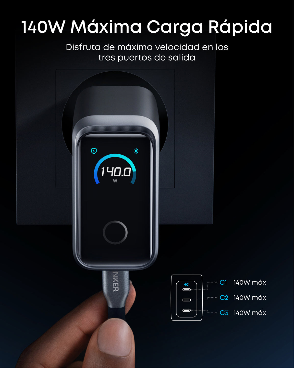 Anker Prime Cargador Carga Rapida USB C 160W con 3 Puertos GAN