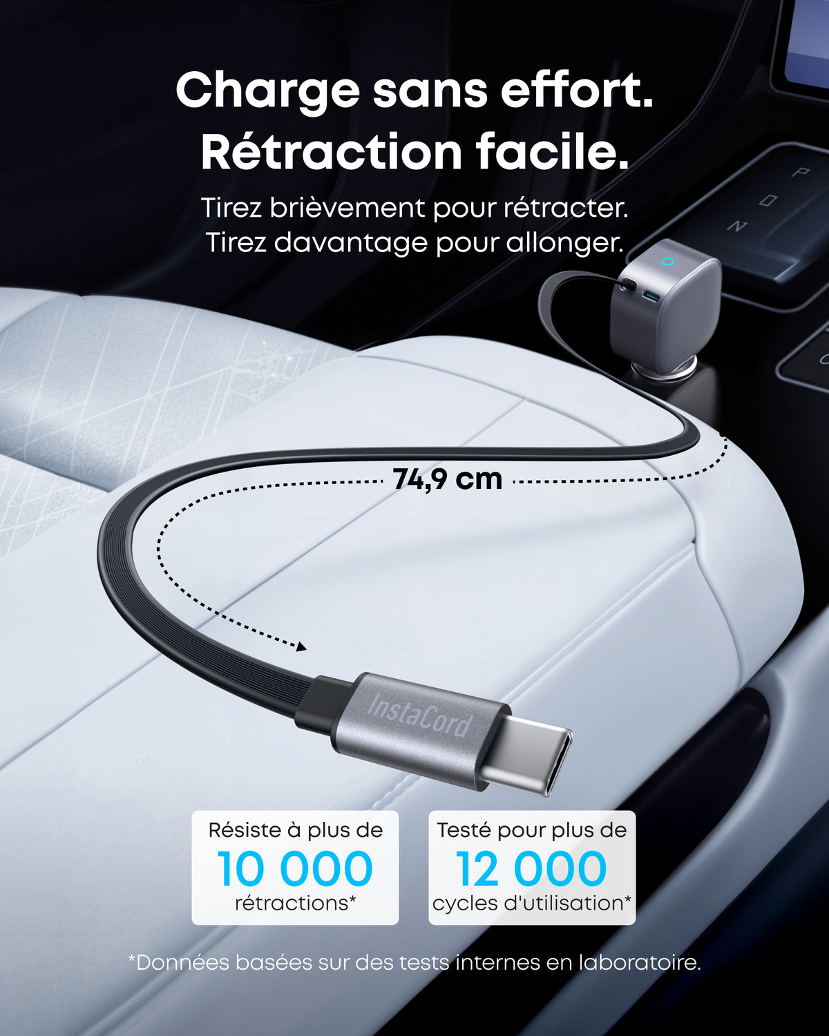 Cargador de coche Anker Nano (75 W, puerto USB-C, cable USB-C retráctil integrado)