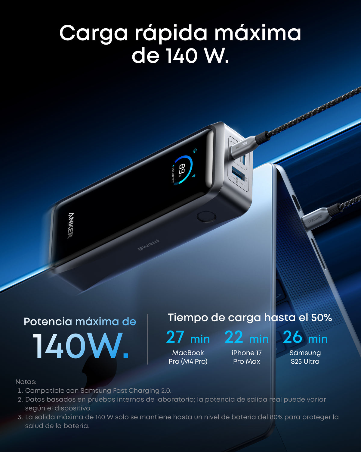 Anker Prime Power Bank 26.250 mAh, 300 W, 3 Puertos