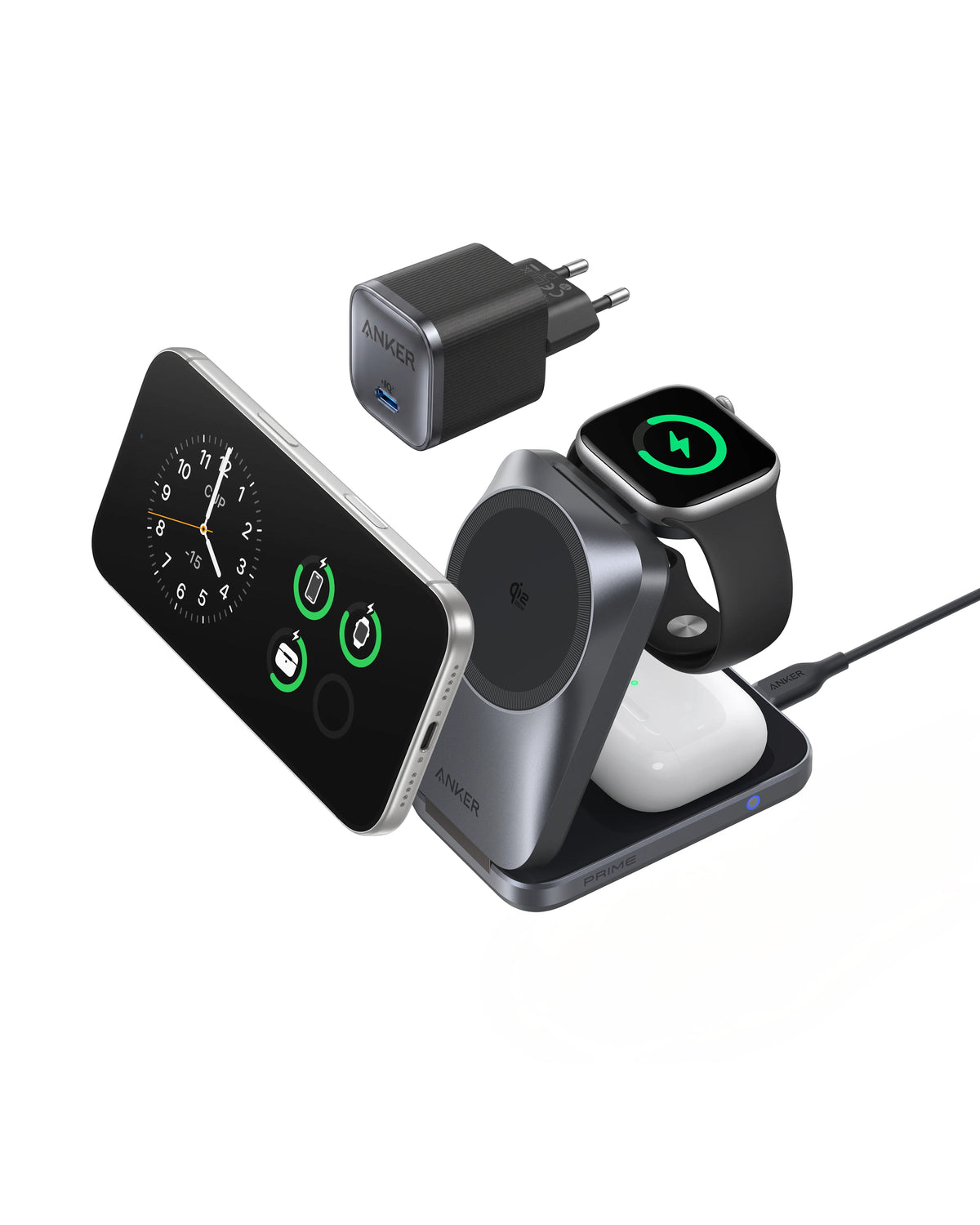 Anker Prime Cargador Inalámbrico iPhone 3 en 1 Plegable Qi2.2 25W, AirCool