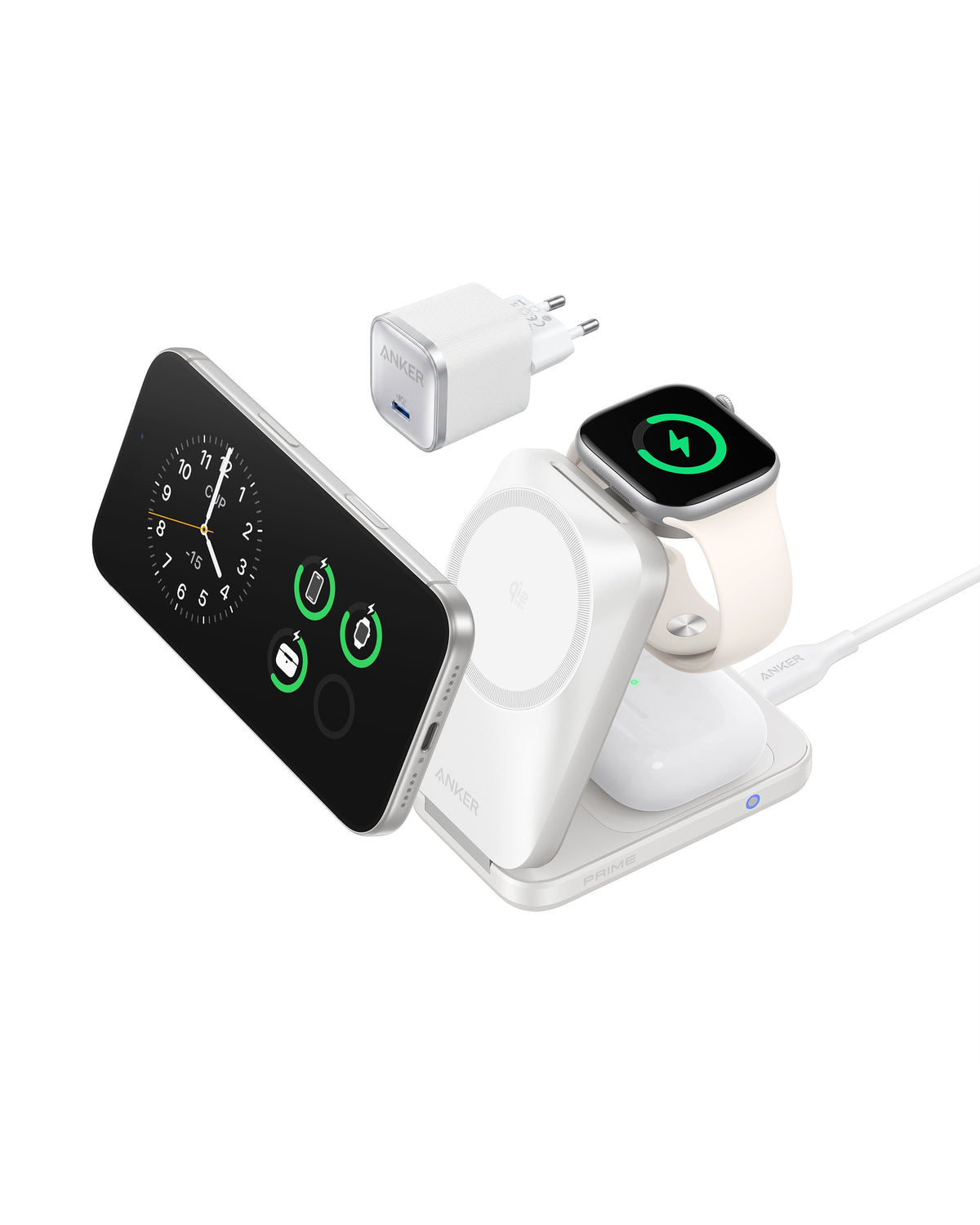 Anker Prime Cargador Inalámbrico iPhone 3 en 1 Plegable Qi2.2 25W, AirCool