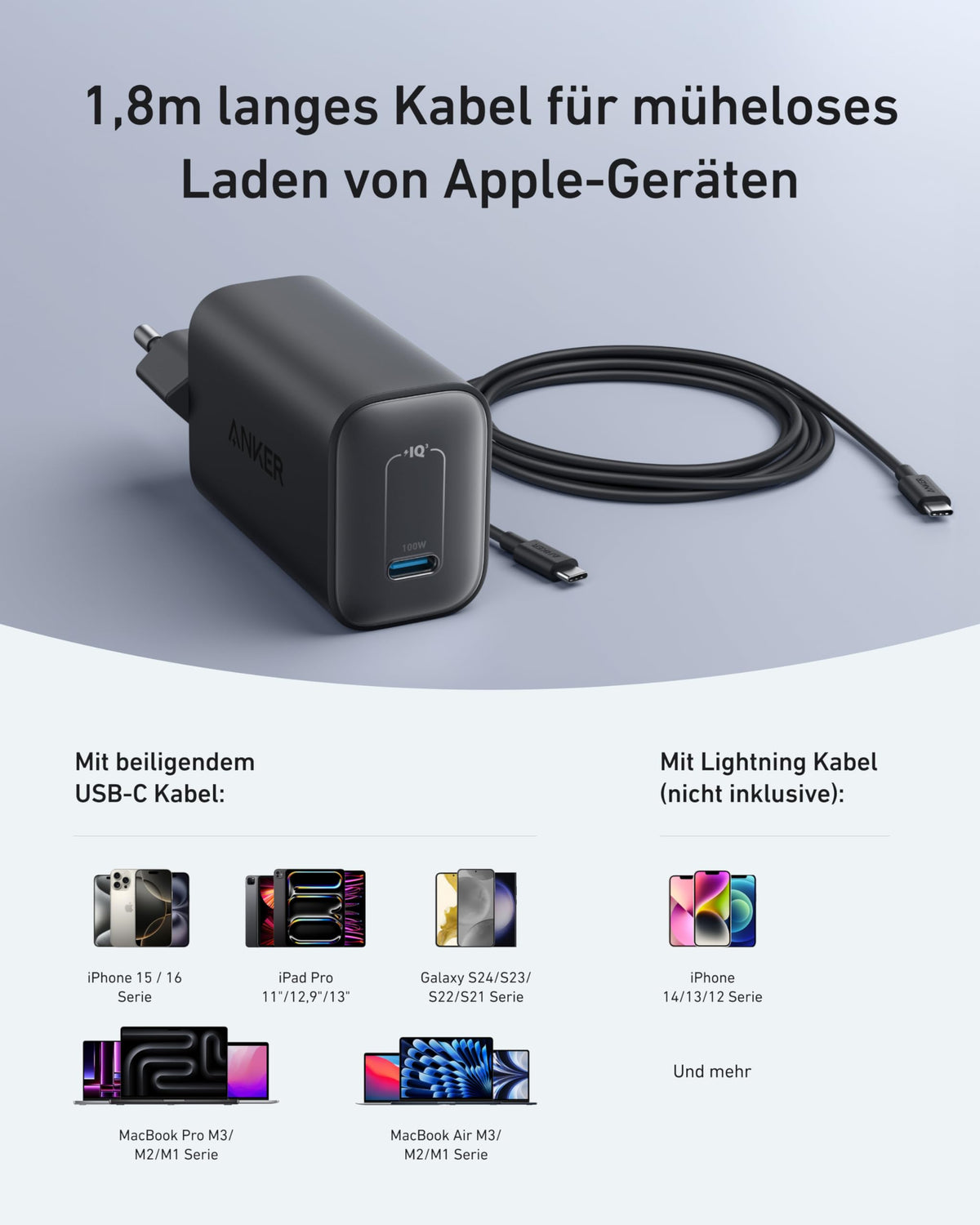 Cargador Anker Nano (100W) con cable USB-C