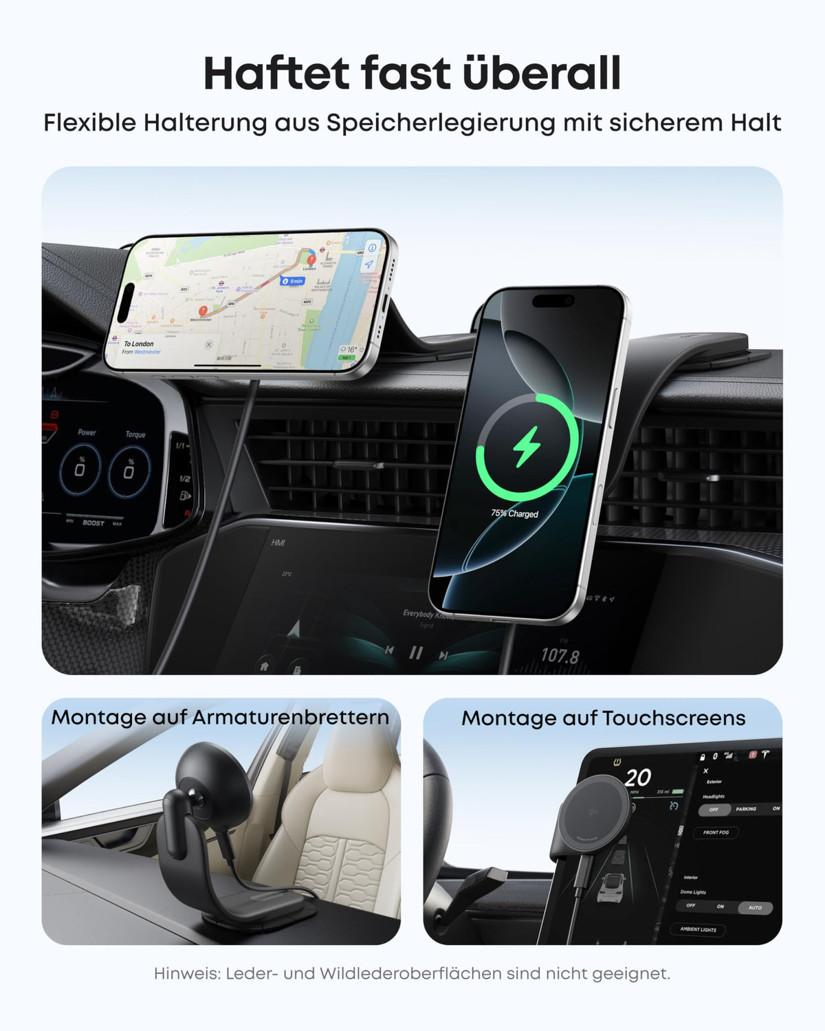 Cargador inalámbrico para coche Anker Nano (magnético, base de carga desmontable)